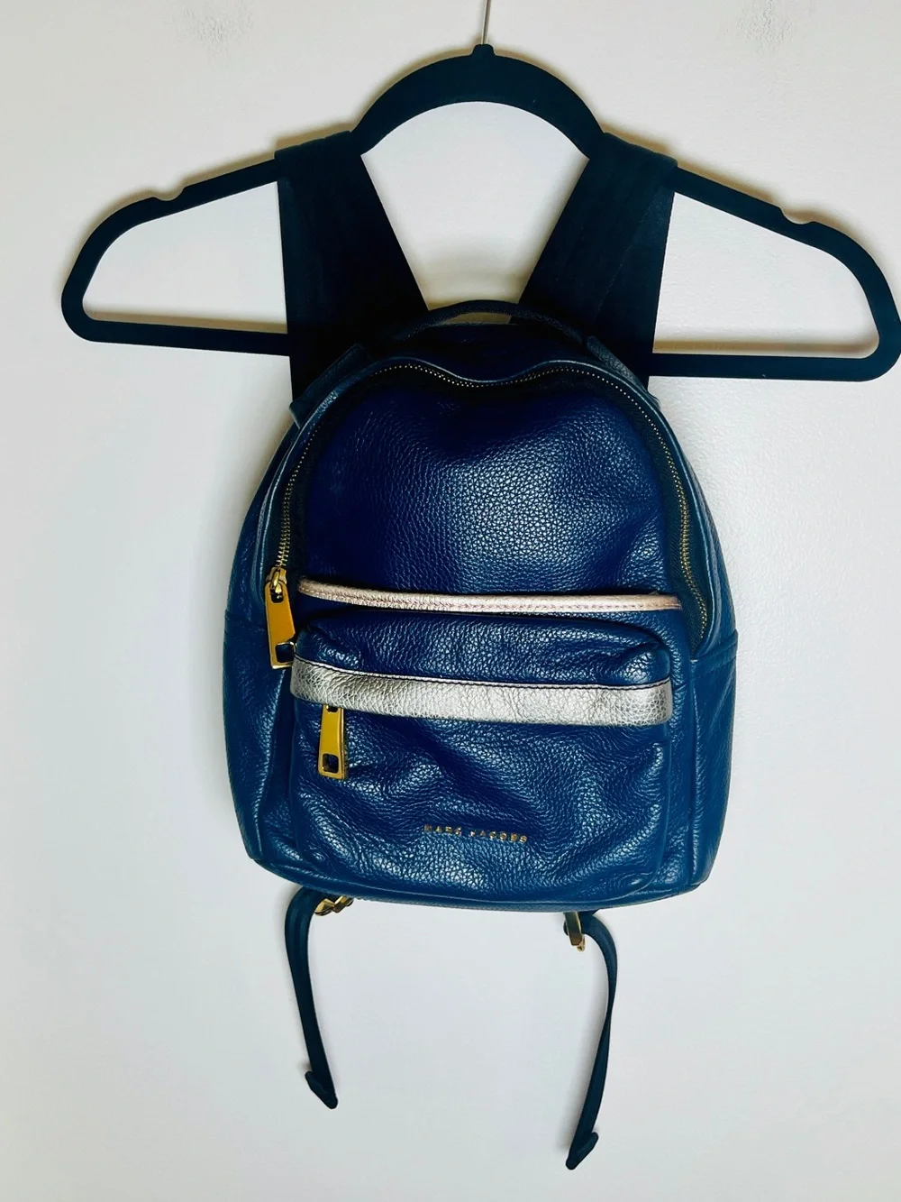 Marc Jacobs Varsity Pack Navy Leather  Backpack with Gold Hardware